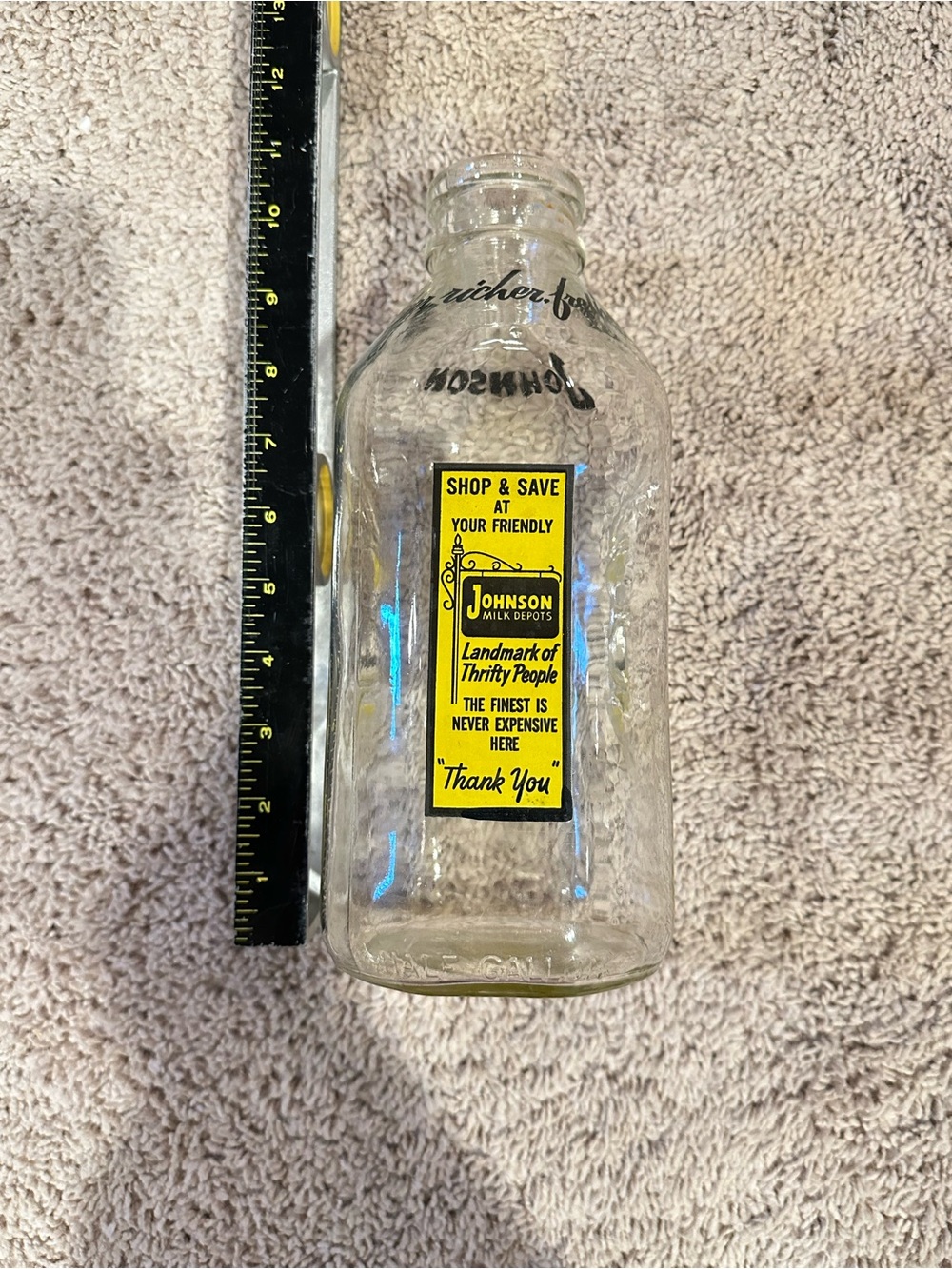 Johnson Milk Depots Half Gallon Milk Bottle
